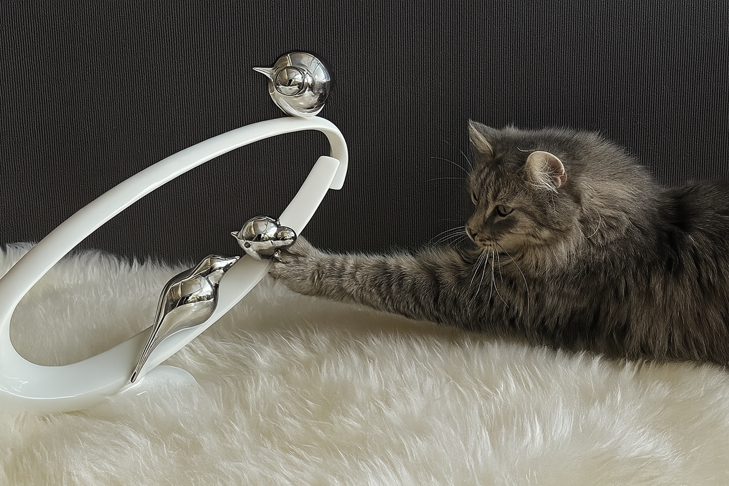 Curved Bird Sculpture Trio – 14.5" Wide, Chrome Accents