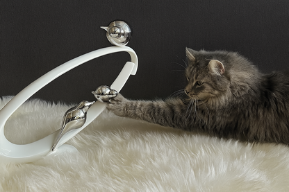 Curved Bird Sculpture Trio – 14.5" Wide, Chrome Accents