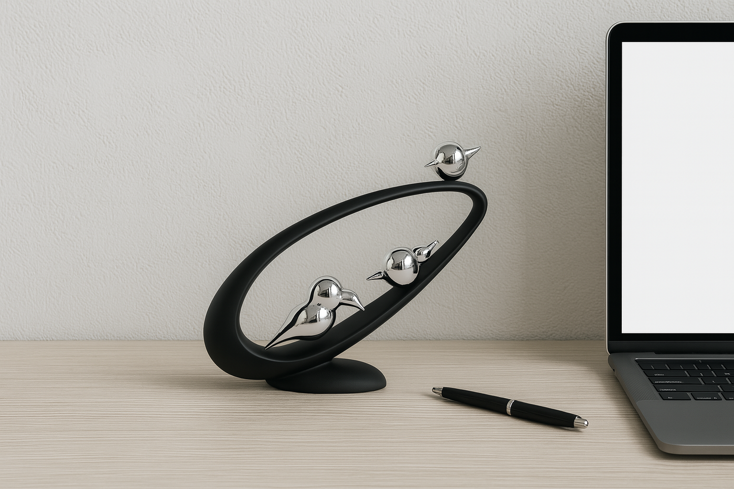 Curved Bird Sculpture Trio – 14.5" Wide, Chrome Accents