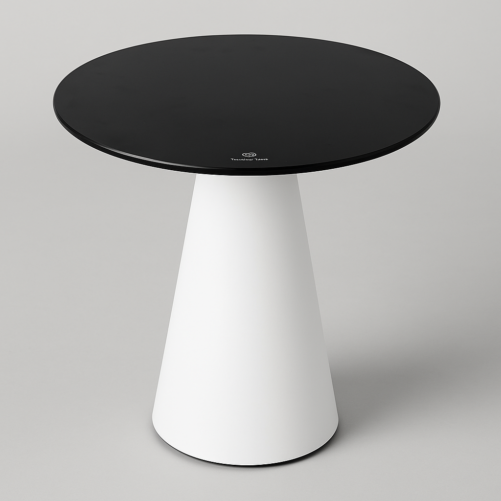 21.2" Tall Round Side Table with Dense Glass Top & Heavy Metal Base – Black & White