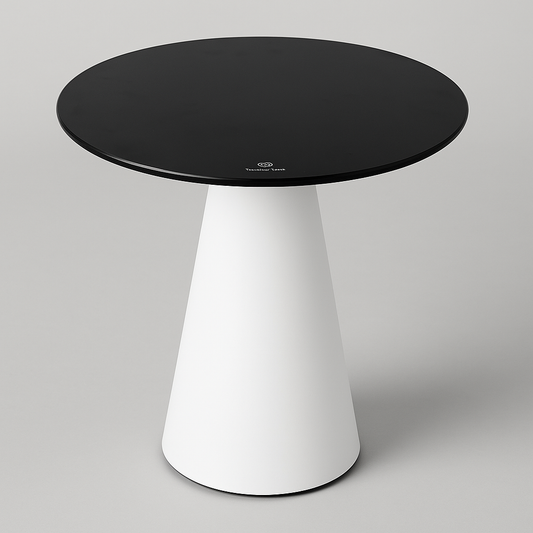 21.2" Tall Round Side Table with Dense Glass Top & Heavy Metal Base – Black & White