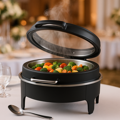 6QT Round Black Chafing Dish with Glass Lid