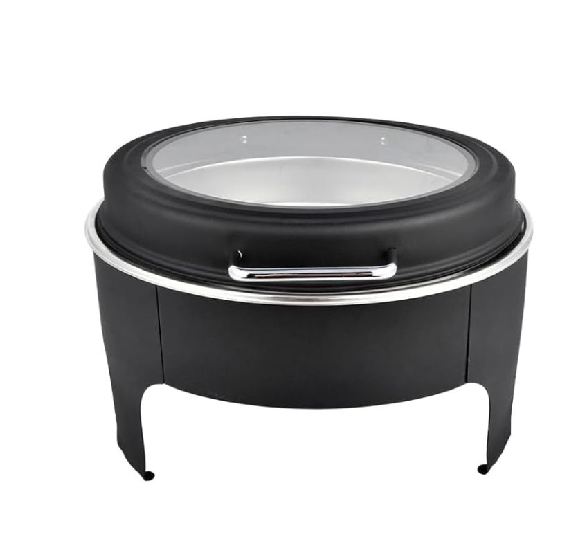 6QT Round Black Chafing Dish with Glass Lid