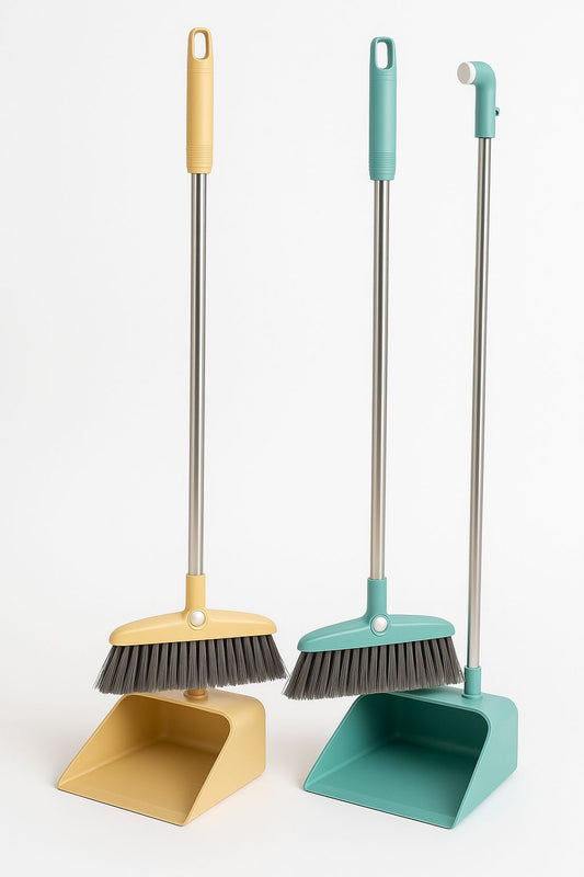 Compact Dustpan and Broom Set with Stainless Steel Handle
