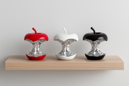 Decorative Apple Core Sculptures – Red, White, Black (Plastic, 8.5” & 5.8” Tall)