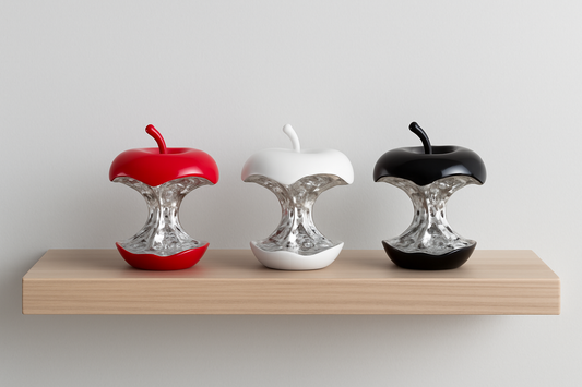 Decorative Apple Core Sculptures – Red, White, Black (Plastic, 8.5” & 5.8” Tall)