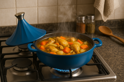 C&E TAJI 28cm Cast Aluminum Tagine Pot with Dual Lids – Heat Retaining Moroccan-Style Cooker