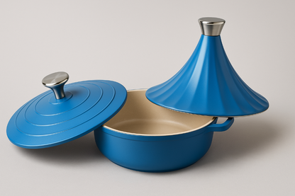 C&E TAJI 28cm Cast Aluminum Tagine Pot with Dual Lids – Heat Retaining Moroccan-Style Cooker