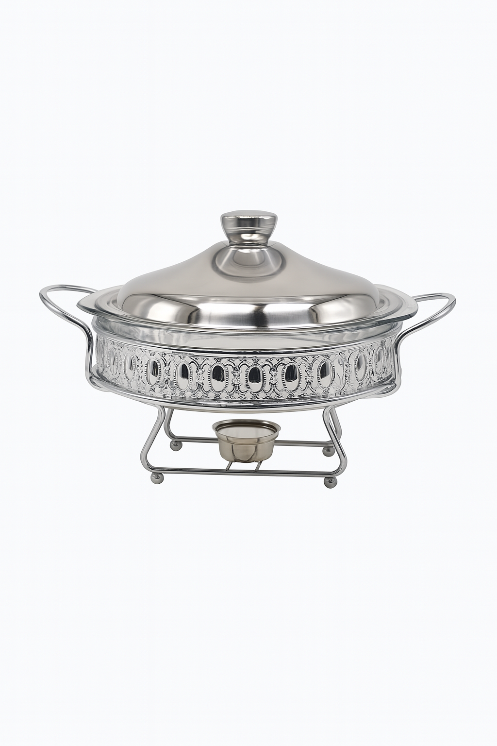 2.0L Glass Chafing Dish with Gold Stand – Stainless Steel Food Warmer with Lid