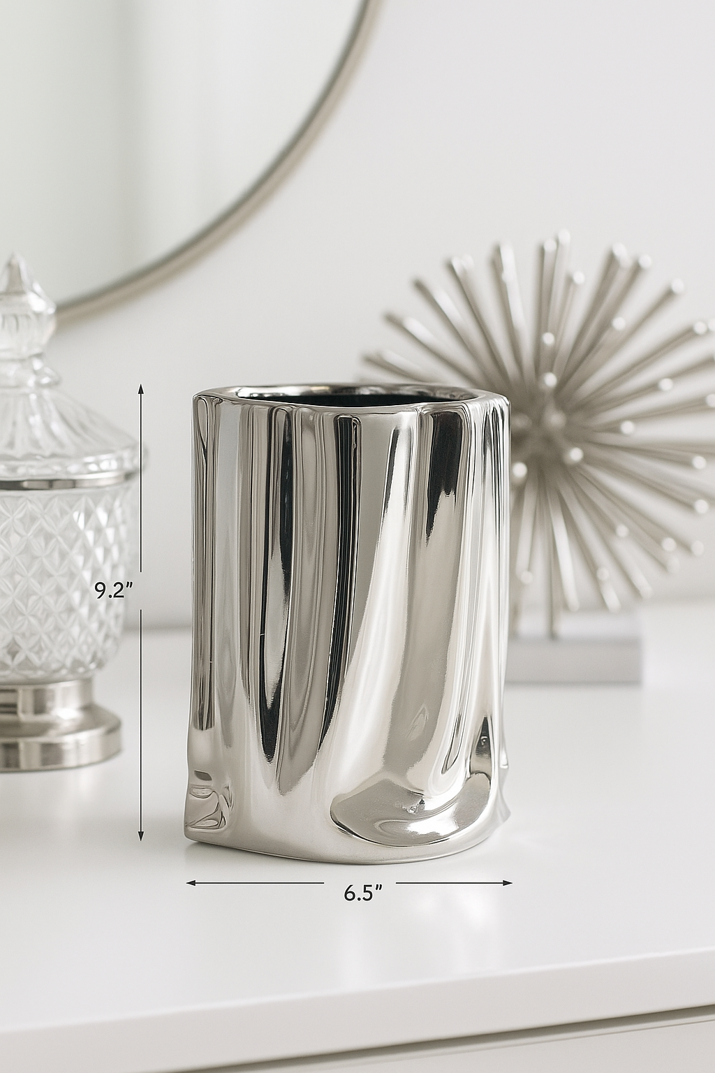 Sculpted Chrome Ceramic Vase — Modern Reflective Accent Piece