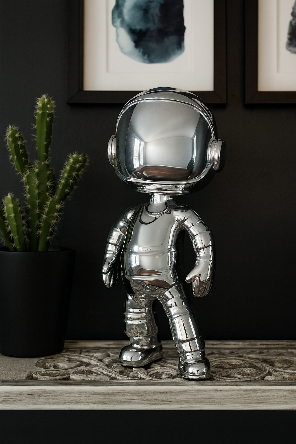 Chrome Resin Astronaut Figurine – 11.5” Tall for Home decor Kids Gift