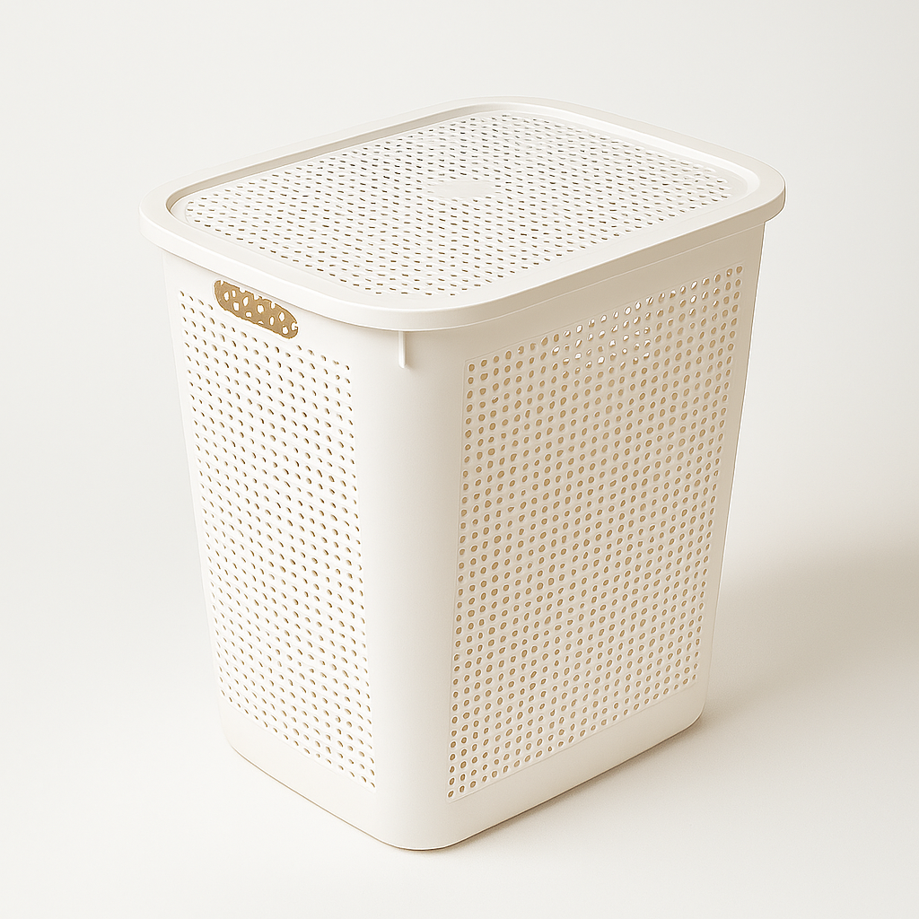 Large 25.5” Deep Plastic Laundry Basket with Lid and Ventilated Design
