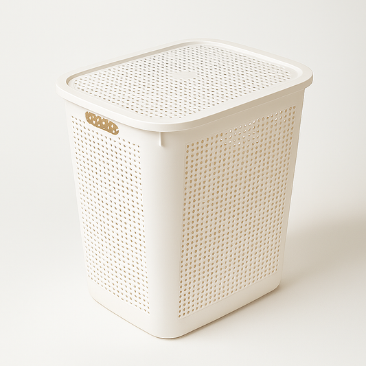 Large 25.5” Deep Plastic Laundry Basket with Lid and Ventilated Design