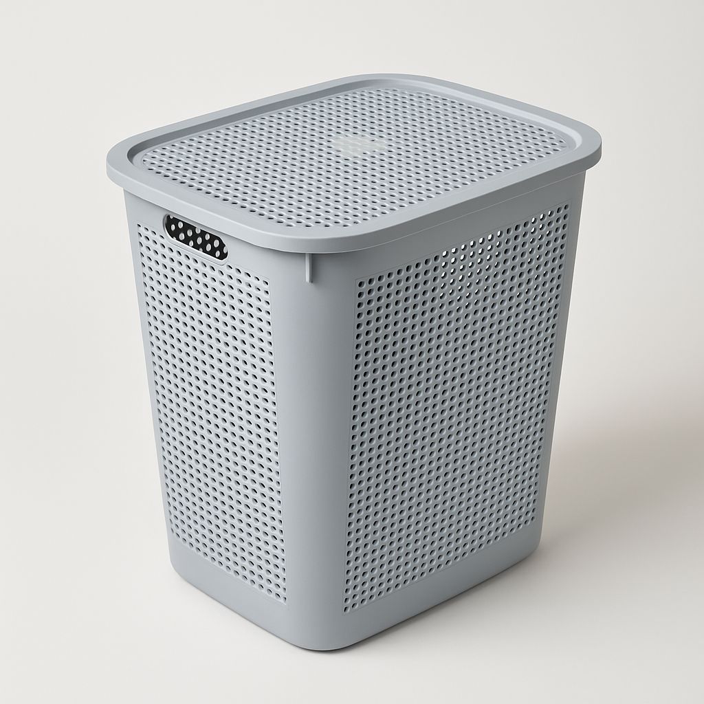 Large 25.5” Deep Plastic Laundry Basket with Lid and Ventilated Design