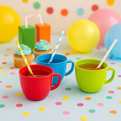 Set of 3 Colorful Plastic Mugs – Red, Blue, Green – Lightweight & Durable