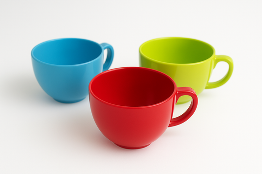 Set of 3 Colorful Plastic Mugs – Red, Blue, Green – Lightweight & Durable