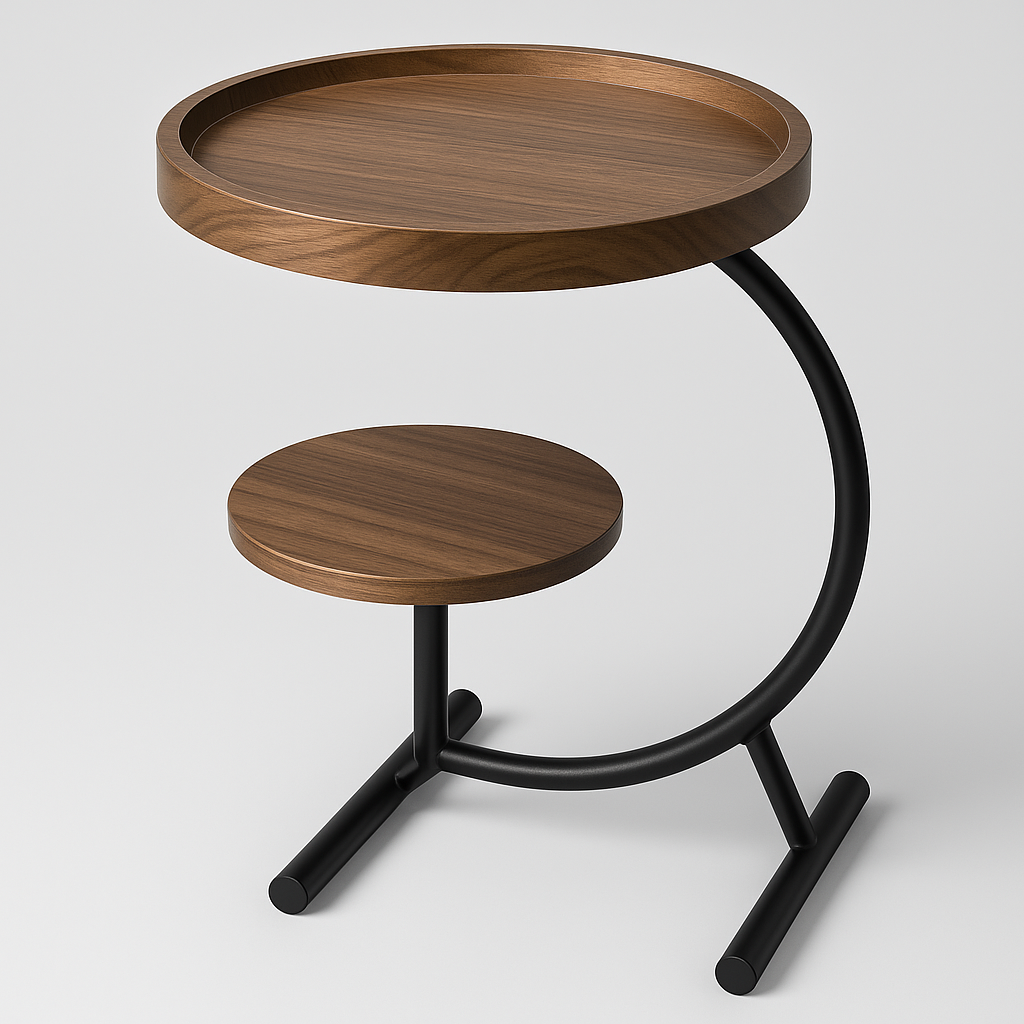 Modern Two-Tier Round Side Table with Curved Metal Frame – 23" Tall