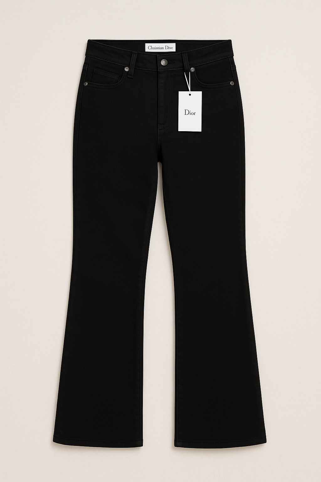 Miss Dior Inspired Black Flared Jeans with Signature Logo Pockets