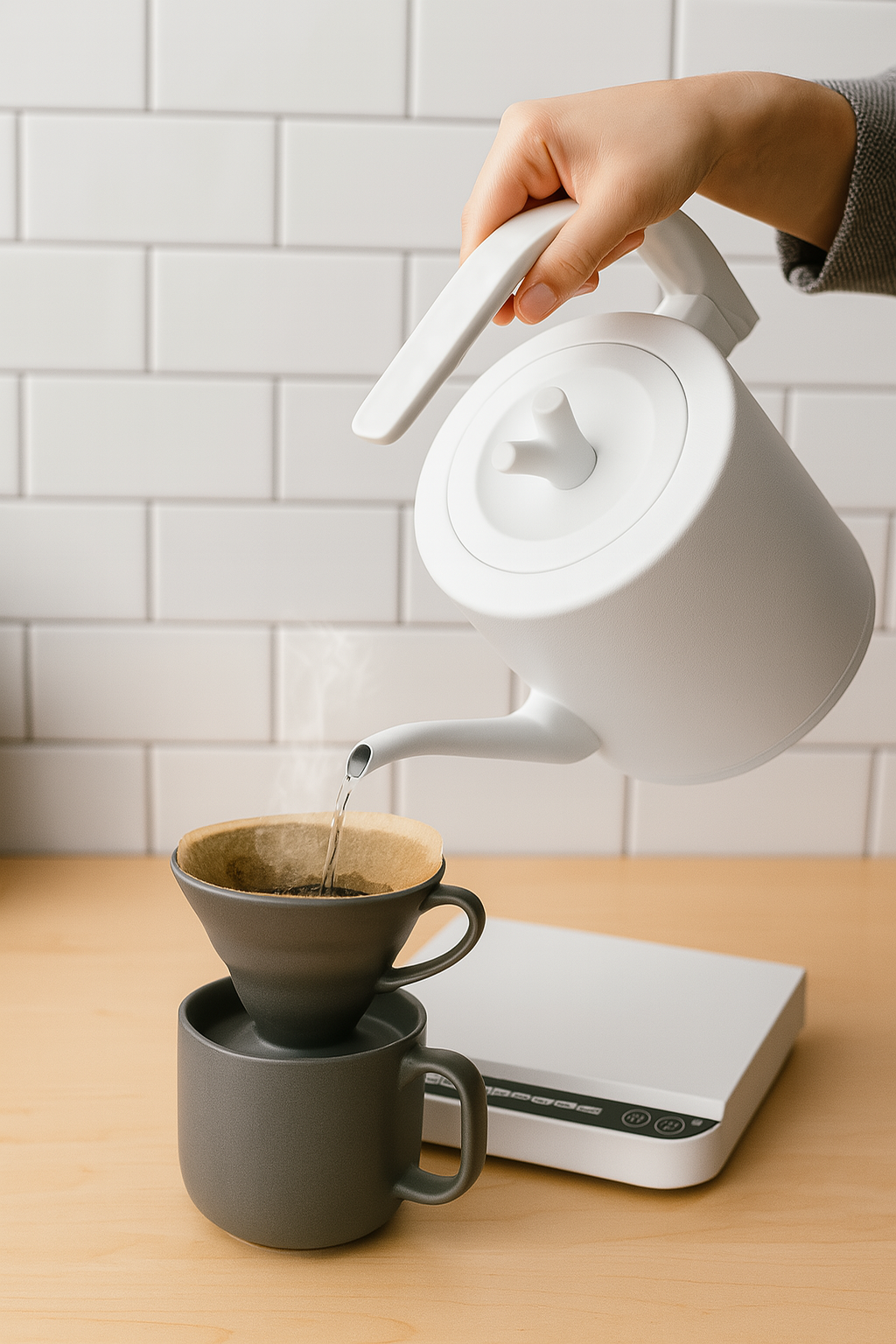 Minimalist Electric Kettle with Base – 1L Matte White & Matte Black