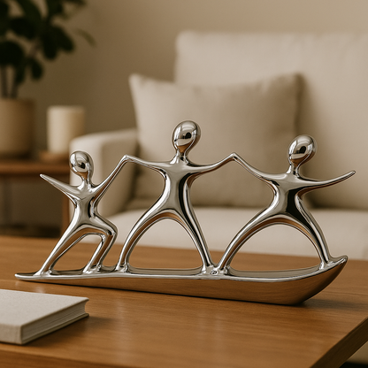 Abstract Ceramic Family Sculpture – 13" Wide Silver Figurine