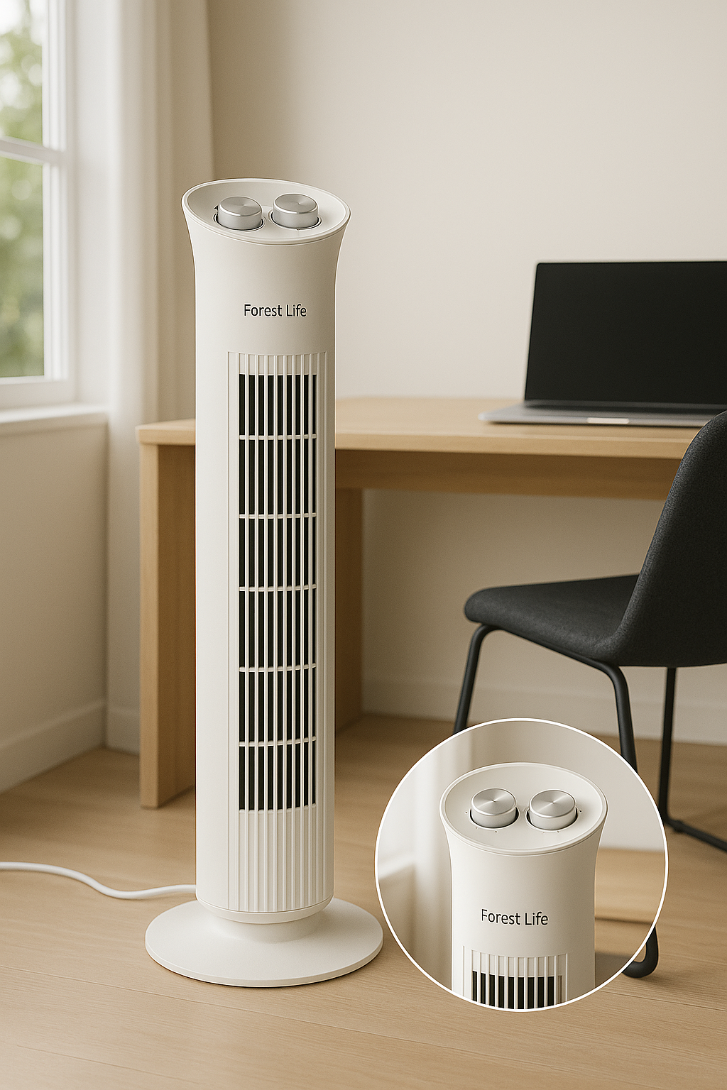 Forest Life Mechanical Tower Fan – Oscillating, 3-Speed, Timer