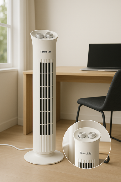 Forest Life Mechanical Tower Fan – Oscillating, 3-Speed, Timer