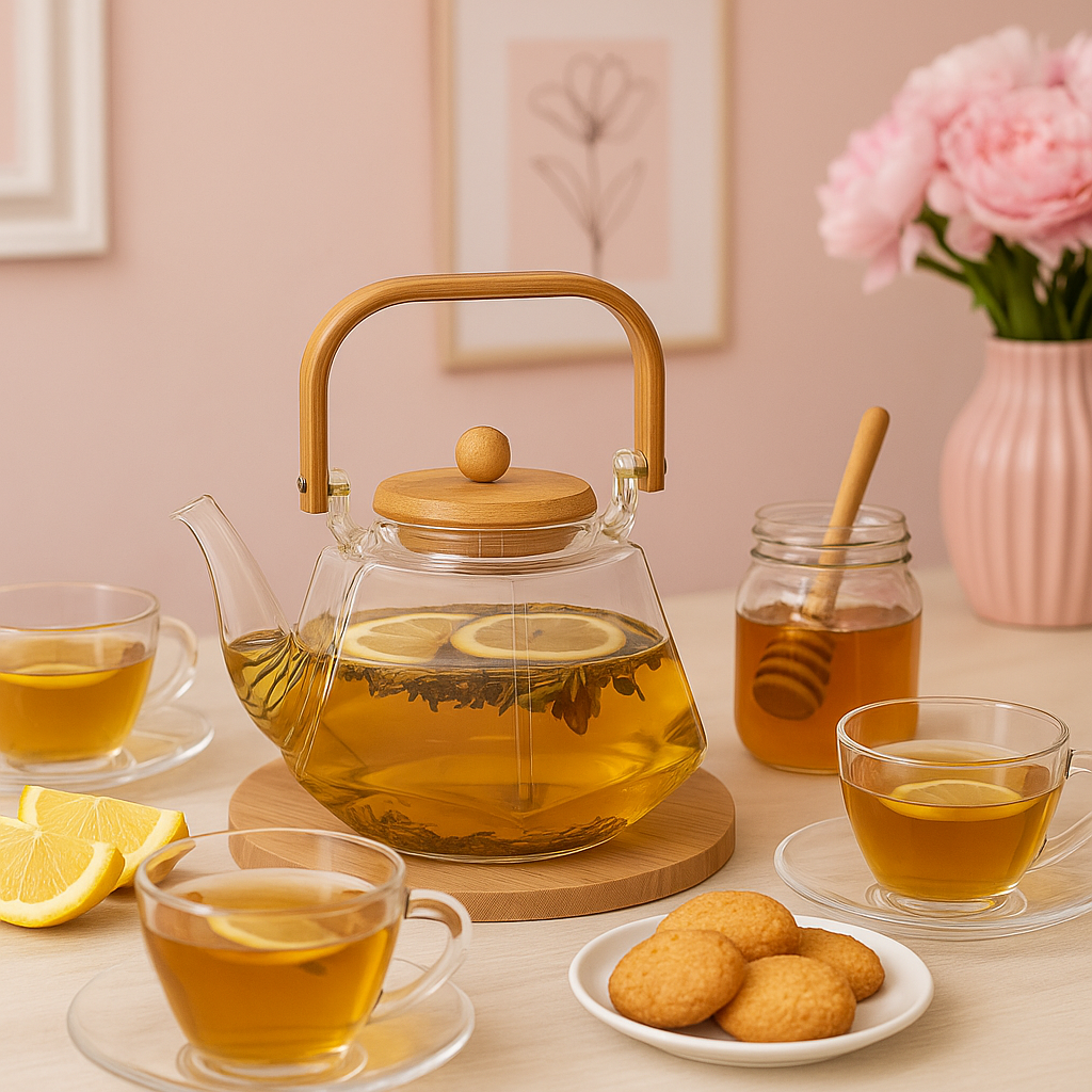 lear Borosilicate Glass Teapot with Bamboo Handle – Heat-Resistant & Handmade