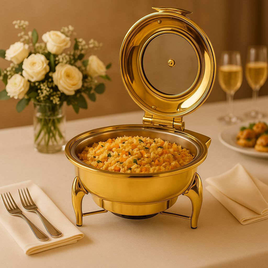 6L Gold Chafing Dish Buffet Warmer – Stainless Steel with Lid & Fuel Holder