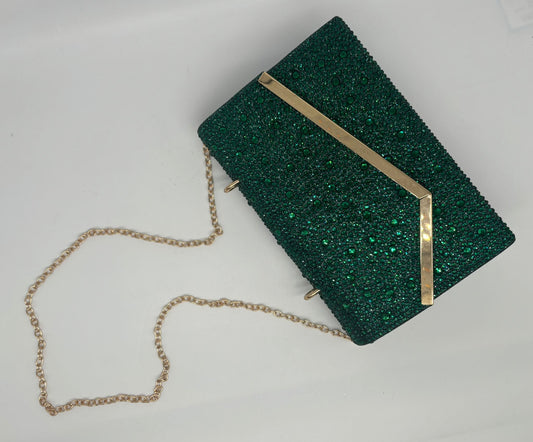 Luxury Rhinestone Evening Clutch Bag with Gold Detailing – Multiple Colors