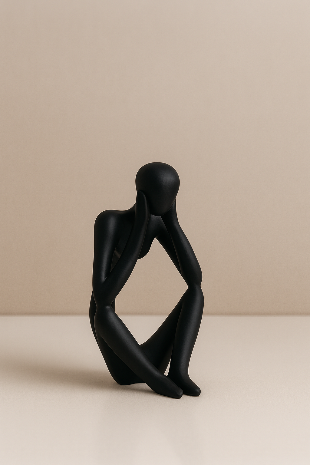 Modern Abstract Thinking Man Figurine – Black Pottery Clay, 8.8"