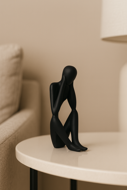 Modern Abstract Thinking Man Figurine – Black Pottery Clay, 8.8"