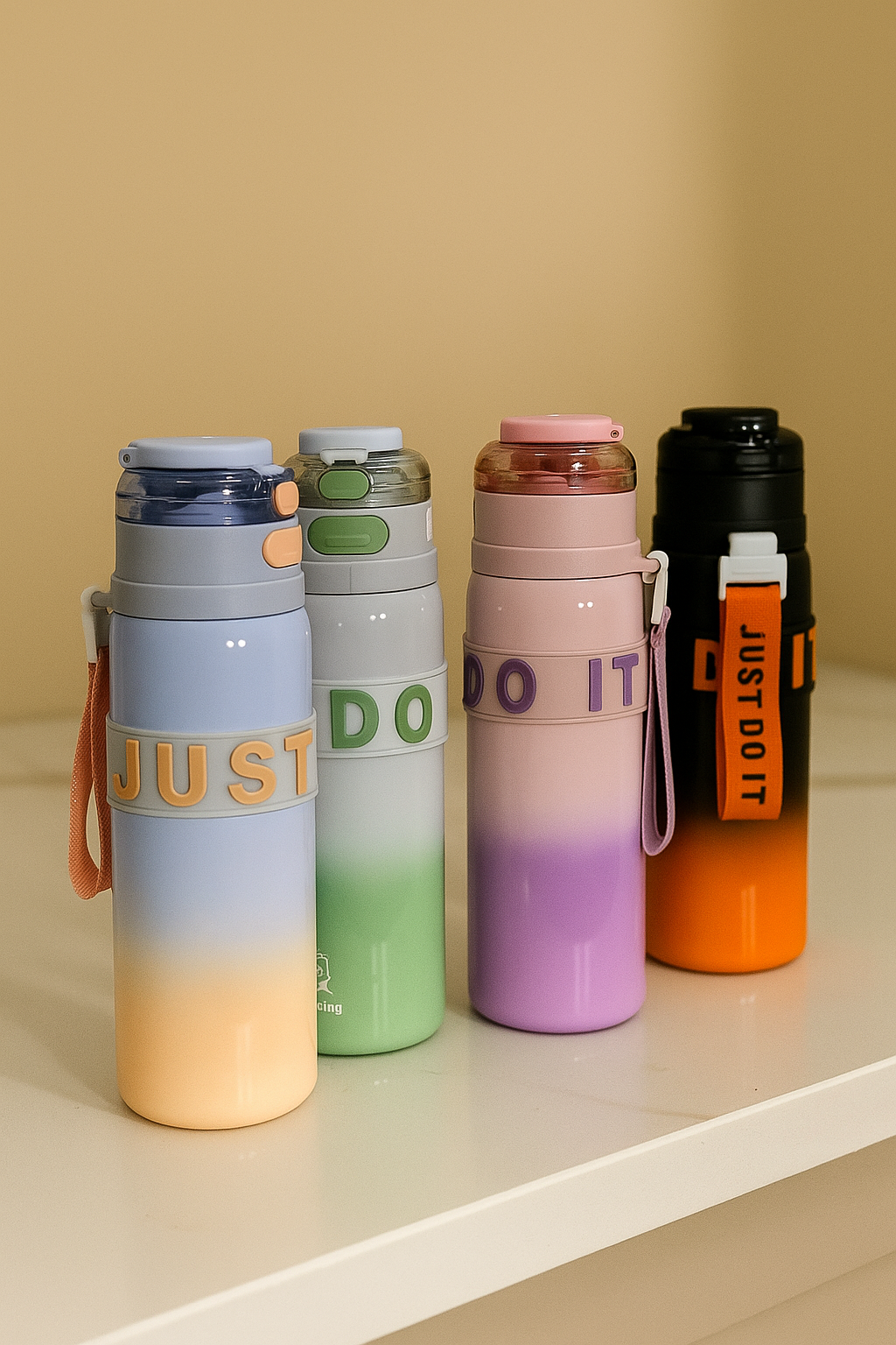 Gradient "Just Do It" Water Bottles with Multiple Lids – Stylish & Functional Hydration