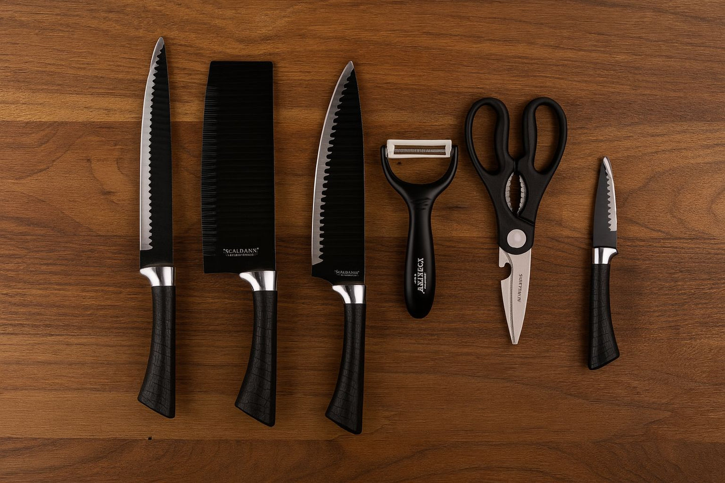 SONMELONY 6PCS Kitchen Knife Set – Non-Stick Coating, Anti-Slip Handle, Includes Scissors & Peeler