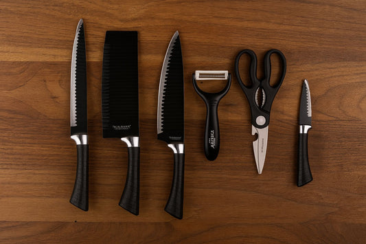 SONMELONY 6PCS Kitchen Knife Set – Non-Stick Coating, Anti-Slip Handle, Includes Scissors & Peeler