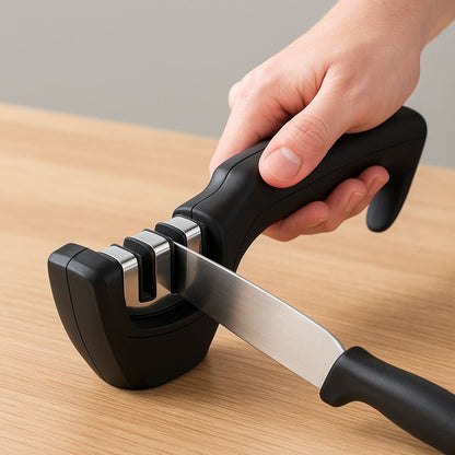 3-Step Knife Sharpener with Ergonomic Handle – Diamond, Tungsten & Ceramic Slots