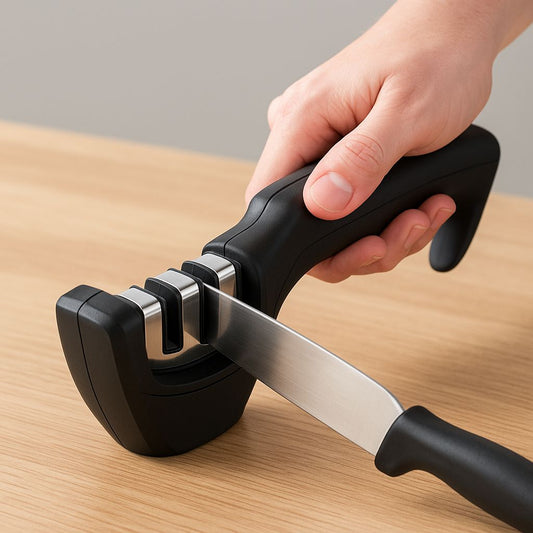 3-Step Knife Sharpener with Ergonomic Handle – Diamond, Tungsten & Ceramic Slots