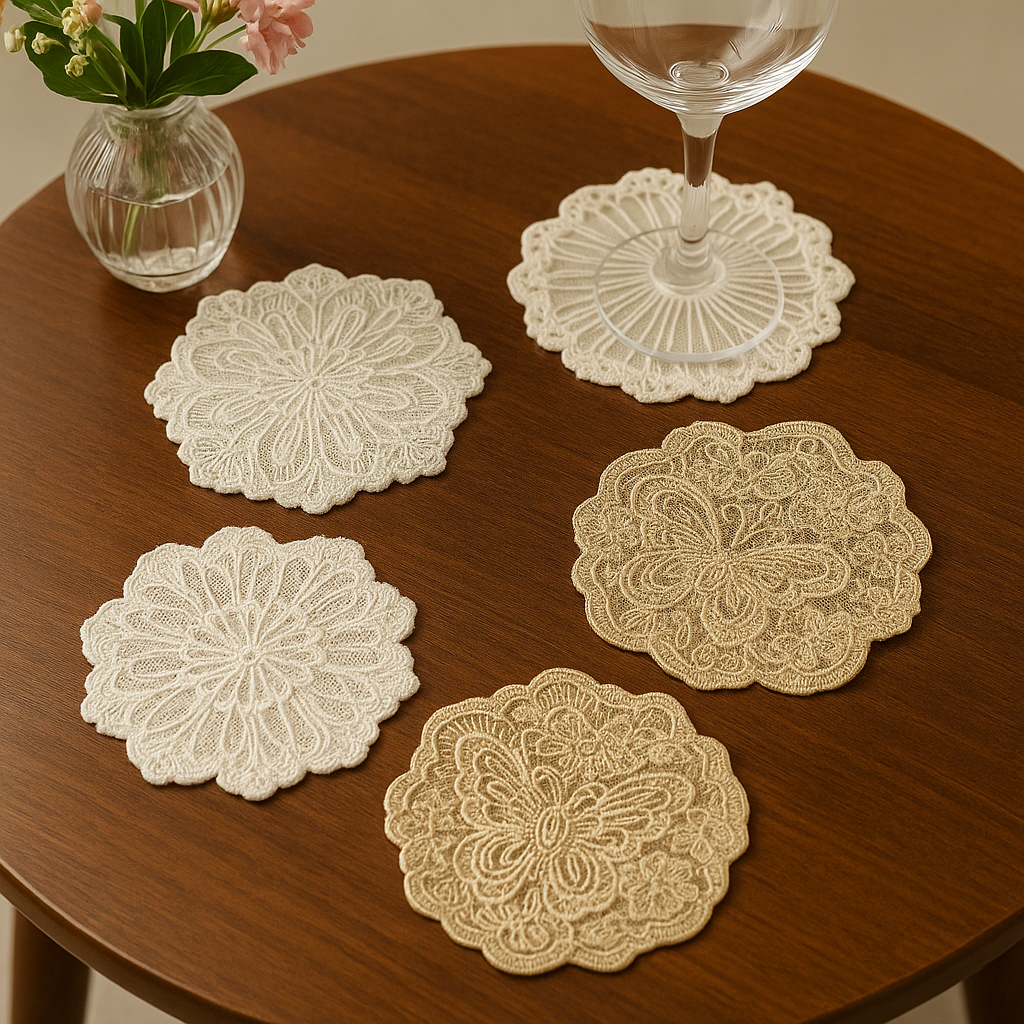 Elegant Lace Drink Coasters – Various Designs (Set of 6)