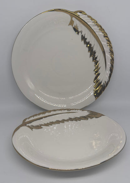 24-Piece Fine Ceramic Dinner Set – Elegant Gold Feather Design