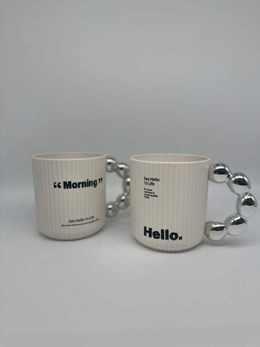 Stylish Morning & Hello Plastic Mug Set – 350ml