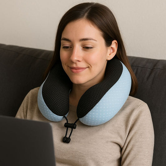 Memory Foam Travel Neck Pillow with Dual Fabric Design