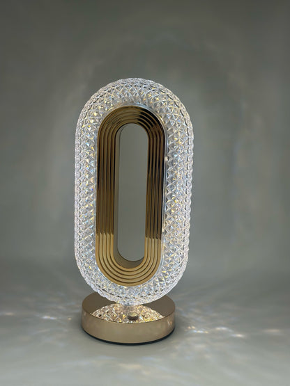 Oval Diamond‑Cut USB Rechargeable Crystal Table Lamp – Gold Accent
