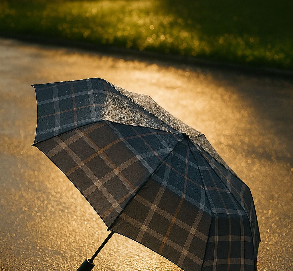 Paradise Foldable UV Umbrella – UPF50+ Sun Protection, Plaid Design