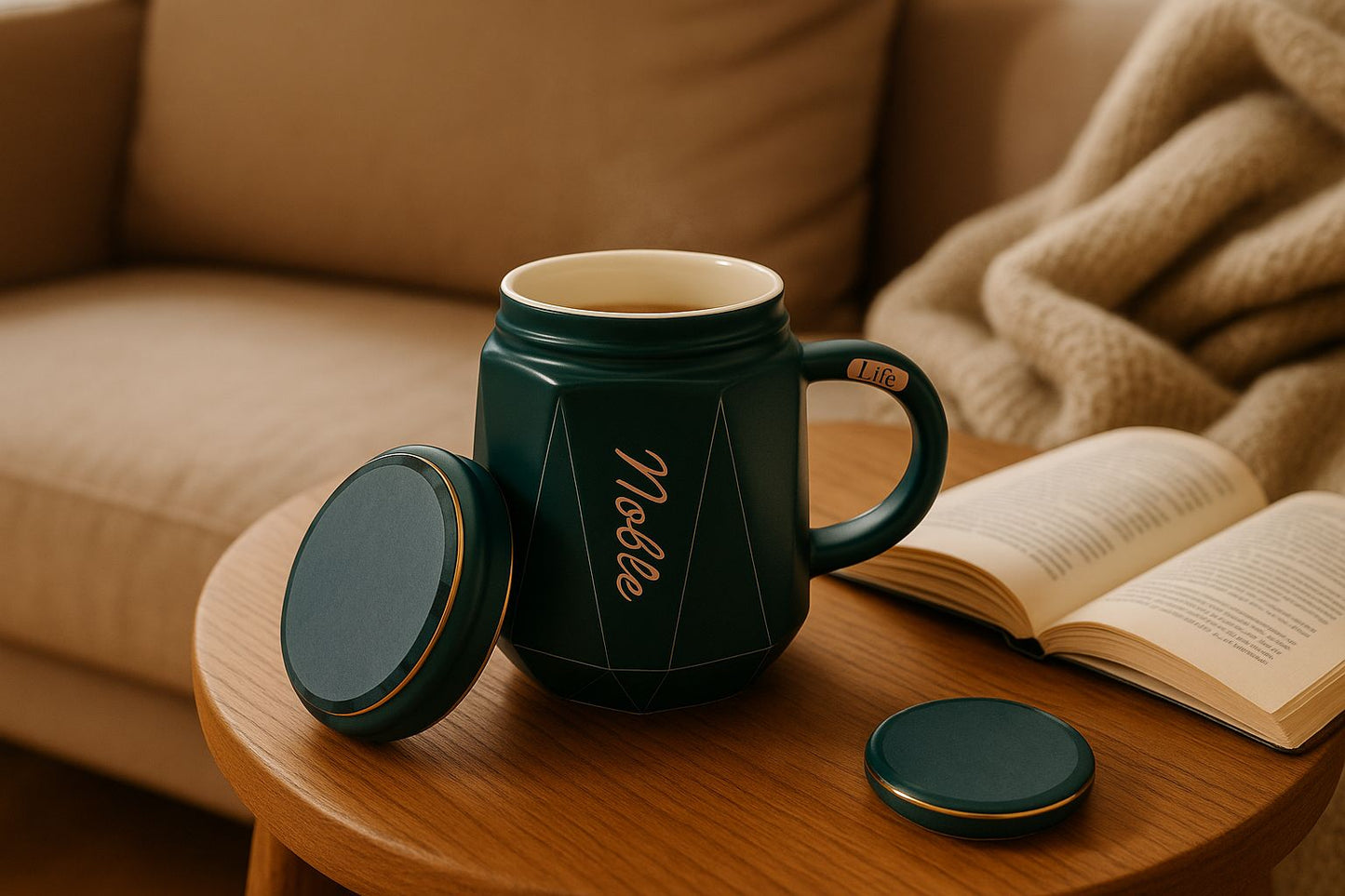 Premium Geometric Ceramic Mug with Lid – 400ml