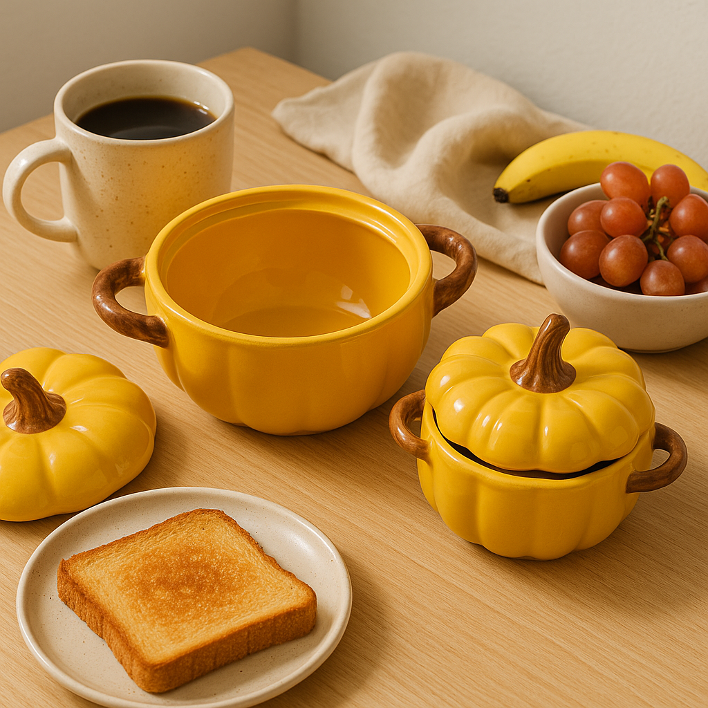 Pumpkin Shaped Ceramic Soup Bowls with Lid for Serving