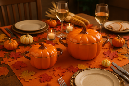 Pumpkin Shaped Ceramic Soup Bowls with Lid for Serving