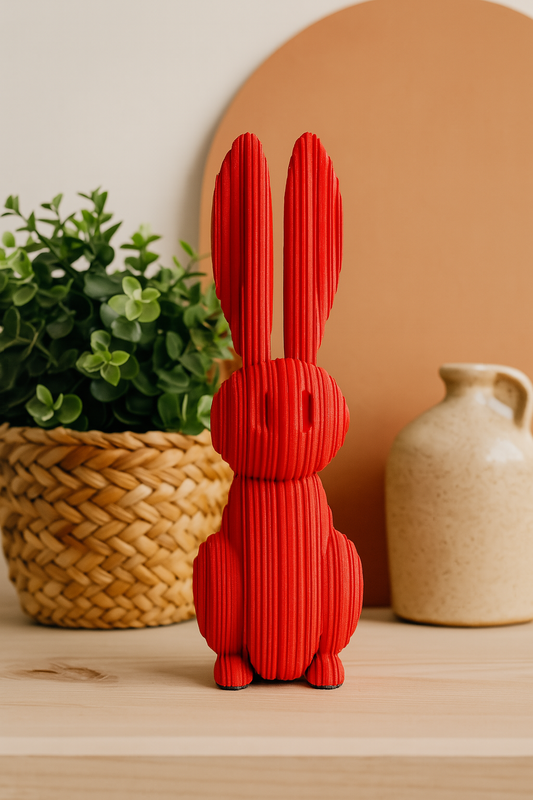 Textured Red Bunny Figurine – 10" Ceramic with Fabric Finish