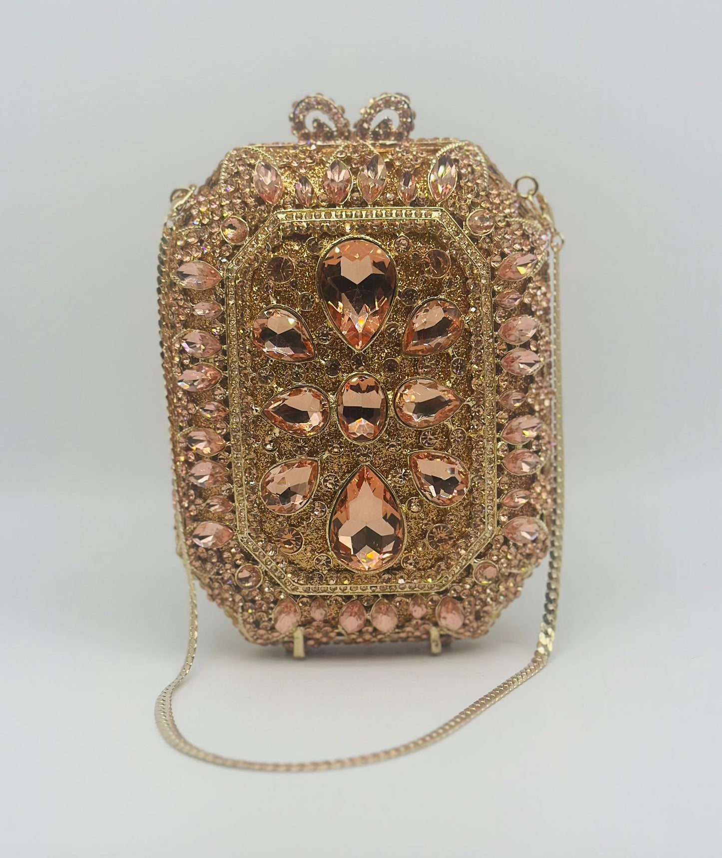 Luxury Rose Gold Crystal Clutch Purse – Statement Evening Bag