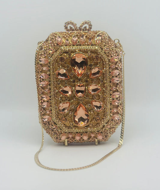 Luxury Rose Gold Crystal Clutch Purse – Statement Evening Bag