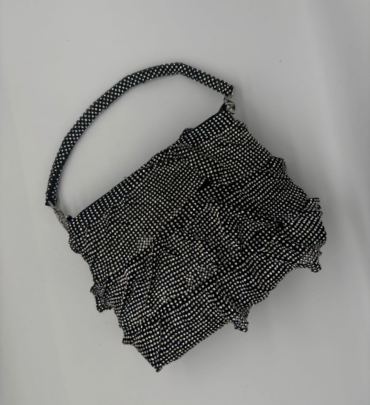 Luxury Rhinestone Ruffle Handbags – Gold, Black & Silver