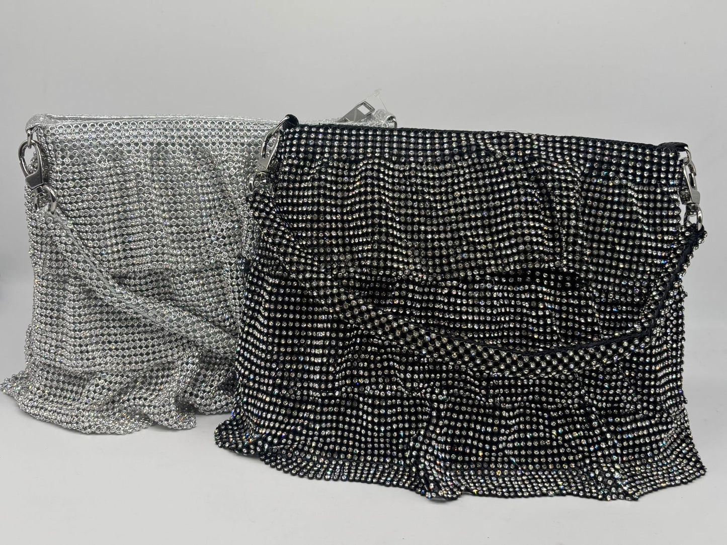 Luxury Rhinestone Ruffle Handbags – Gold, Black & Silver